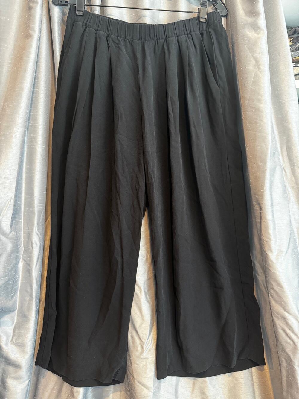 Eileen Fisher Silk Wide Leg Black Pant Size PM